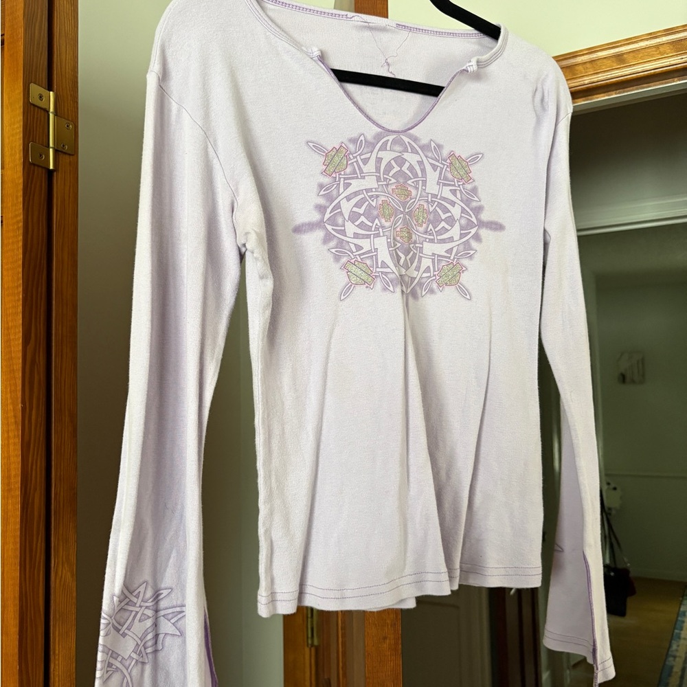 Vintage Y2K Harley Davidson Lavender Bell Sleeved Top